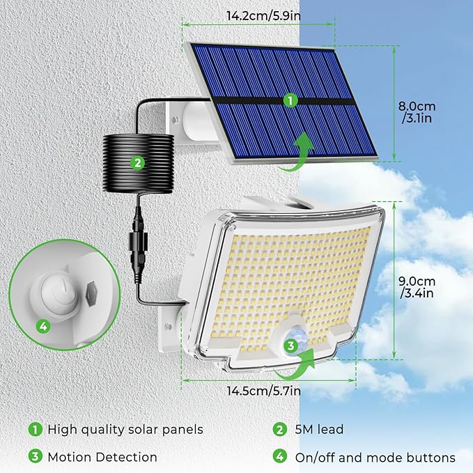 Peasur 2 Pack Solar Motion Lights Outdoor, 318 LED Solar Security Light - Image 6