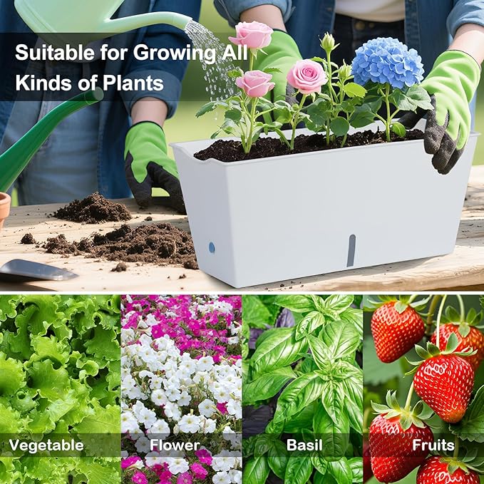 Window Box Planter 6 Pcs, 16.5 Inches Self Watering Rectangle Flower Plant Pots - Image 7