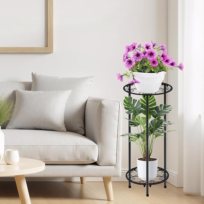 CASIMR Plant Stand Indoor Outdoor, Metal Rustproof Flower Shelf 2 Tier 23.9 inch - Image 3