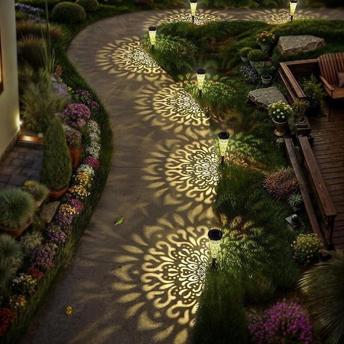6 Pack Solar Lights Outdoor Garden Decorative Mandala Solar Pathway Lights - Image 4
