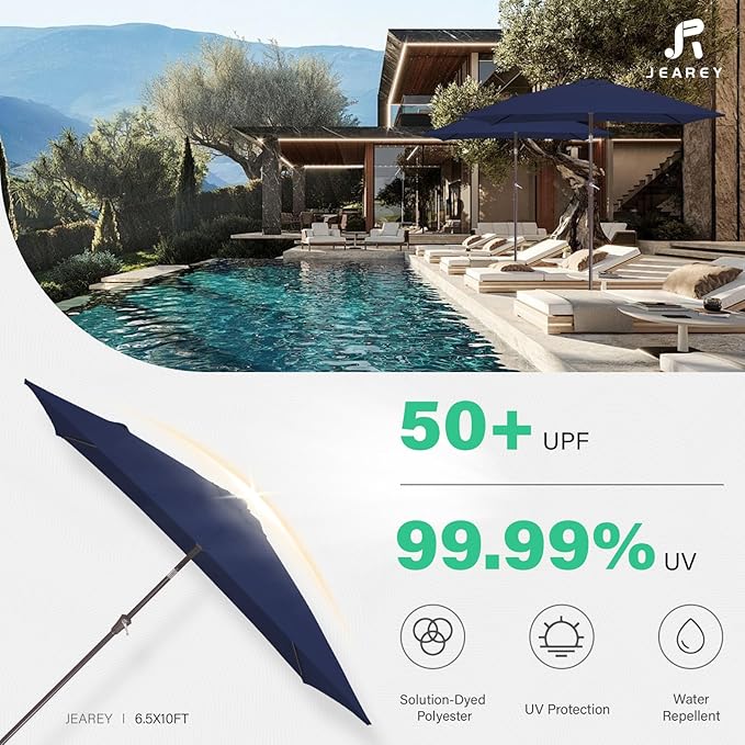 JEAREY 6.5x10 ft Rectangular Patio Umbrellas Rectangle Outdoor Umbrella - Image 5