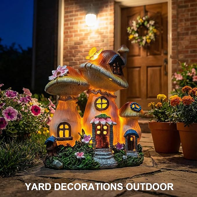 Solar Garden Statue Lights Mushroom Mothers Day Decorations Fairy House - Image 3