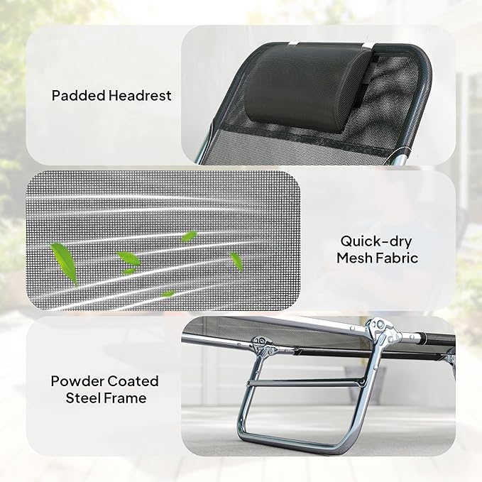Outsunny 2 Piece Folding Chaise Lounge Chairs, Pool Sun Tanning Chairs - Image 5