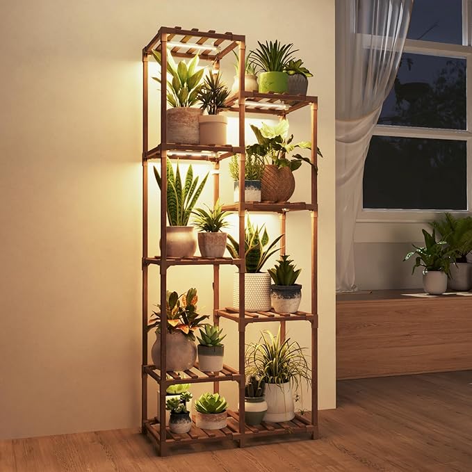 Bamworld Plant Stand with Grow Light Tall Plant Shelf by Bamworld