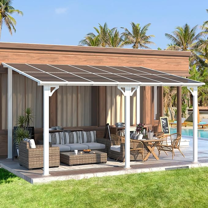 AECOJOY 14' x 10' Gazebo in White, Large Wall Mounted Gazebos on Clearance by AECOJOY