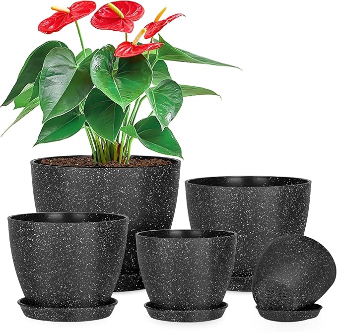 5 Pcs Plant pots, 7.5/6.5/5.7/4.9/4.1 inch Pots by LOKEISNA