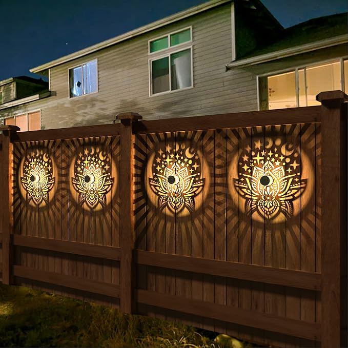 4 Pack Solar Fence Lights Metal Solar Powered Outdoor Wall Deck Lights Lotus - Image 3