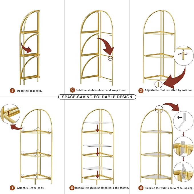 Crofy Foldable 3 Tier Corner Shelf, Metal Corner Plant Stand - Image 5