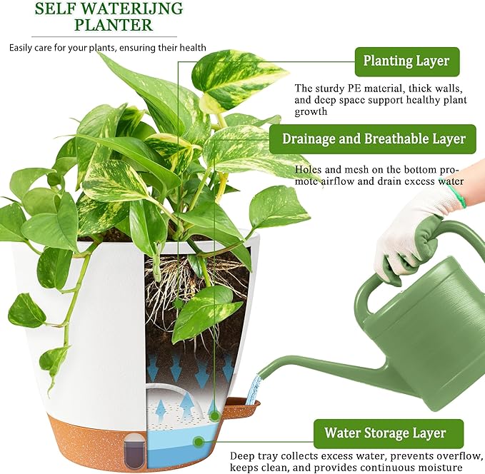 2 Pack 8 Inch Pots for Plants Indoor, Plastic Self Watering Planters - Image 8