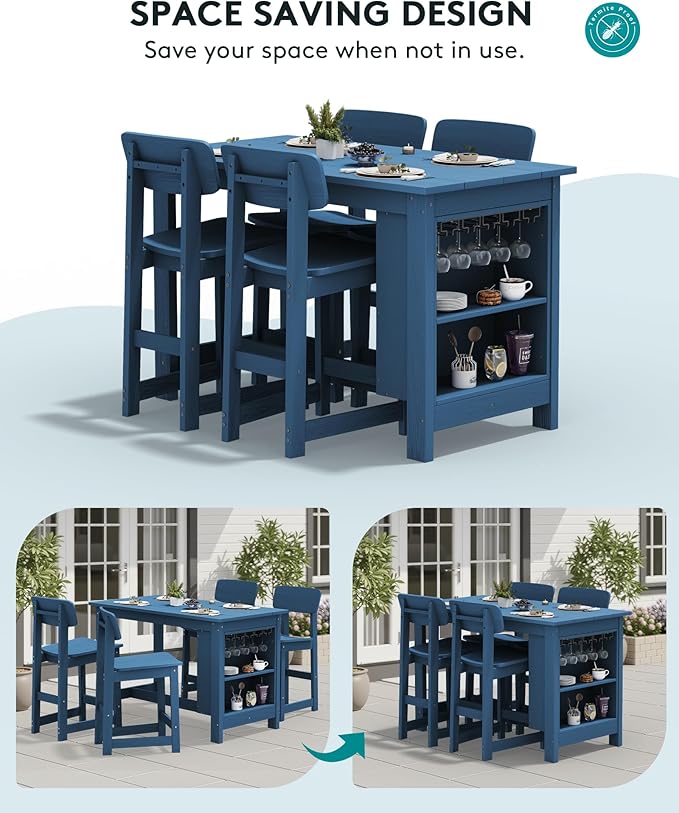 SERWALL 3-Piece Outdoor Counter Height Bar Set, HDPE Patio Bar Table - Image 8