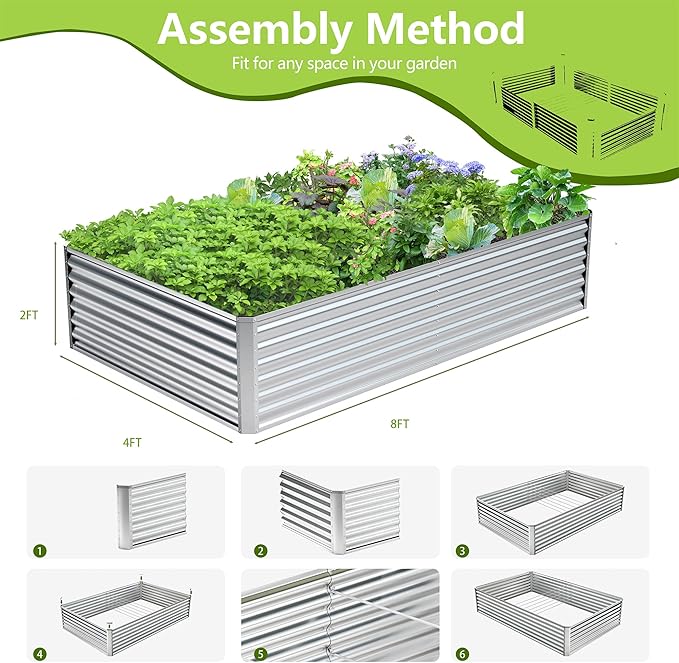 8x4x2FT Galvanized Raised Garden Bed, Galvanized Planter Boxes Outdoor - Image 4