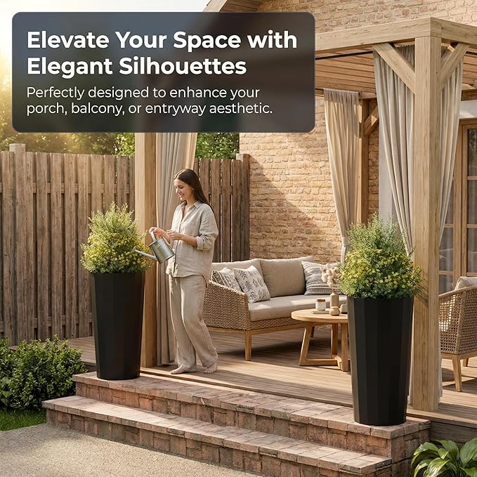 23.6" H Tall Planters for Outdoor Plants, 2 Pack Large Outdoor Planters for - Image 10