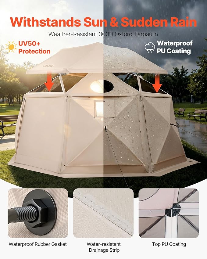 VEVOR Pop up Gazebo Screen Tent, 12 x 12 ft, 13-Sided Spherical Camping Canopy - Image 8