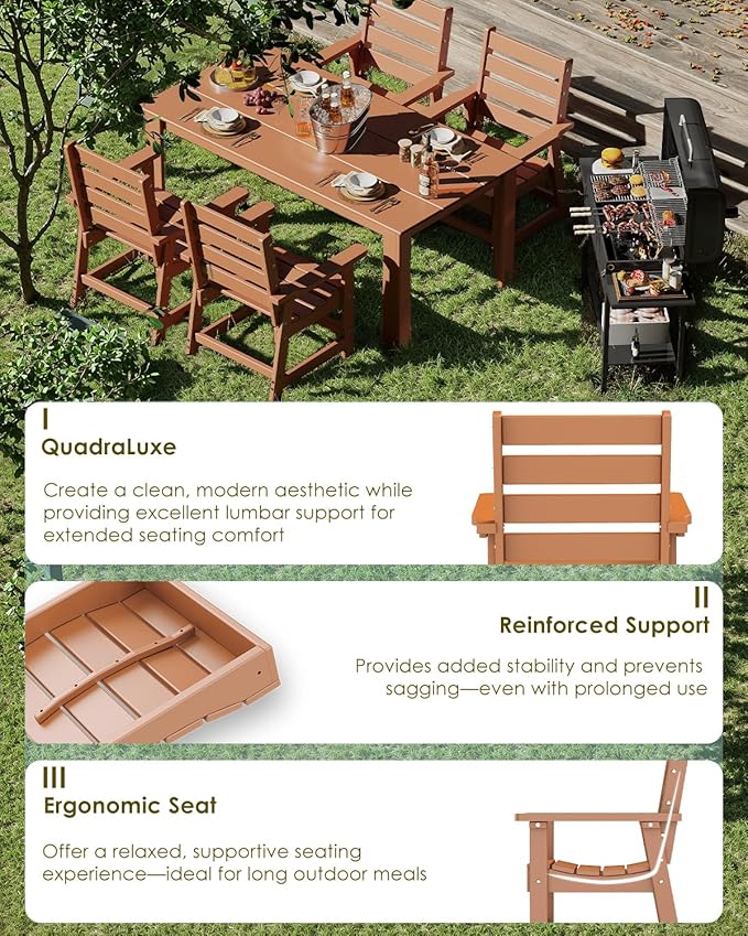 GREENVINES Outdoor Dining Chair | HDPE | Patio Chairs | All-Weather | Teak - Image 5
