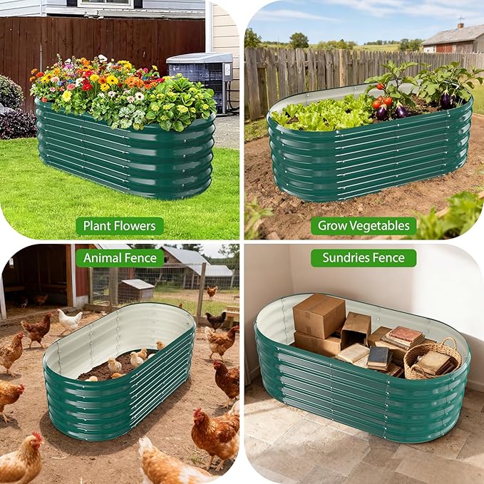 17" Tall Outdoor Garden Raised Garden Bed Kits, 4ft X 2ft Oval, 0.8MM Thick - Image 7