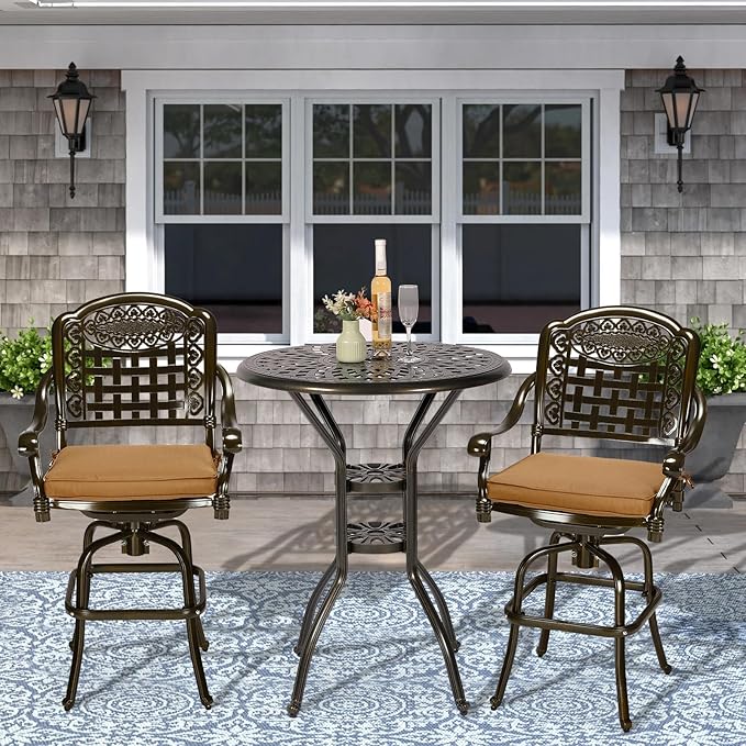 VIVIJASON 3-Piece Outdoor Swivel Bar Stools Set, All Weather Cast Aluminum - Image 7