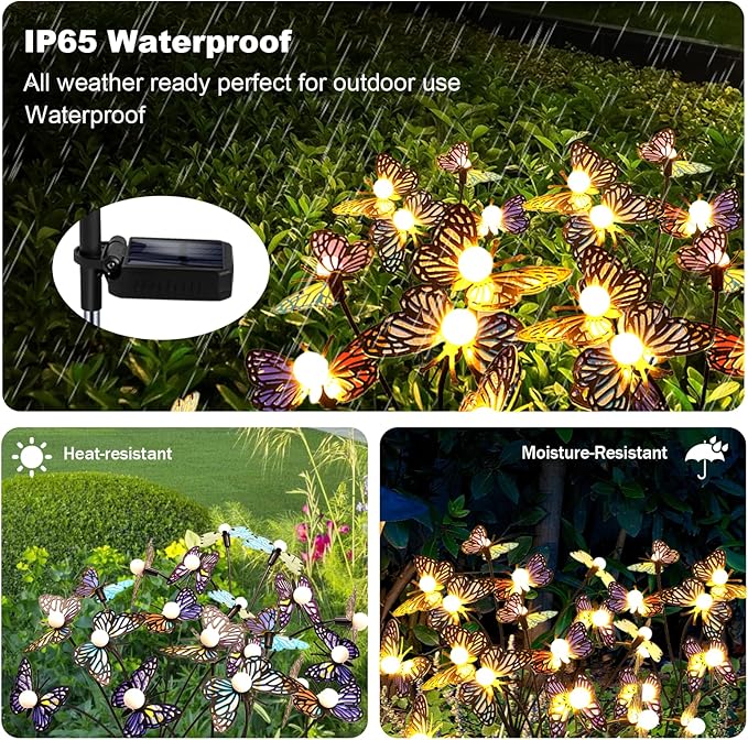 Solar Garden Butterfly Lights, 4 Pack 32 LED Solar Swaying Lights, Swaying in - Image 5