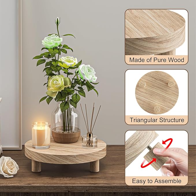 3 Pcs Wood Plant Stand Indoor Outdoor, Round Wood Riser - Image 3