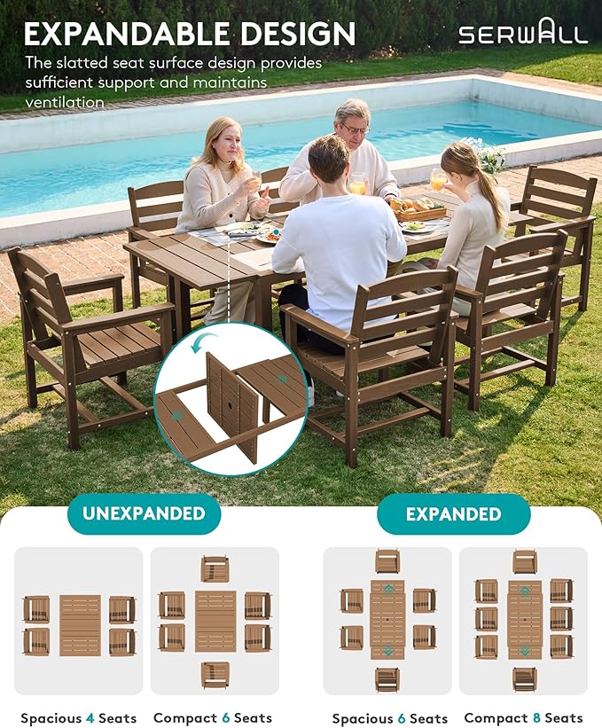 SERWALL 7-Piece Patio Dining Sets, All Weather HDPE Outdoor Furniture Set - Image 5