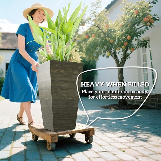 Outsunny Tall Planter for Outdoor Plants Set of 3, 28 Inch Taper Planter - Image 4
