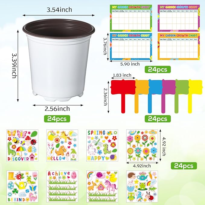 Capoda 24 Sets Garden Flower Pots Crafts Kit DIY Spring Plastic Seedling - Image 2