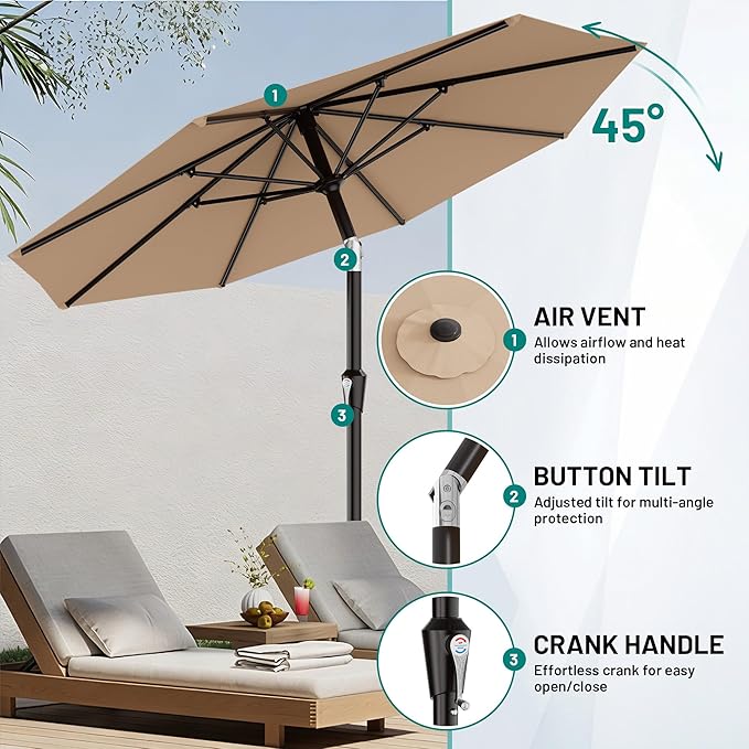 AreShark 9 FT Patio Umbrella for Outdoor, Outdoor Umbrella - Image 5