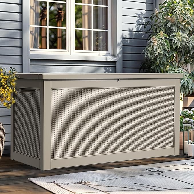 YITAHOME XXL 260 Gal Large Deck Box, Outdoor Resin Storage Box, Rattan Storage by YITAHOME