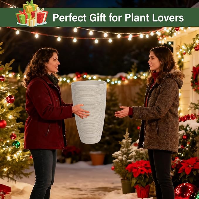 Set of 2 Tall Planter, 21 inch Large Plastic Planter - Image 9