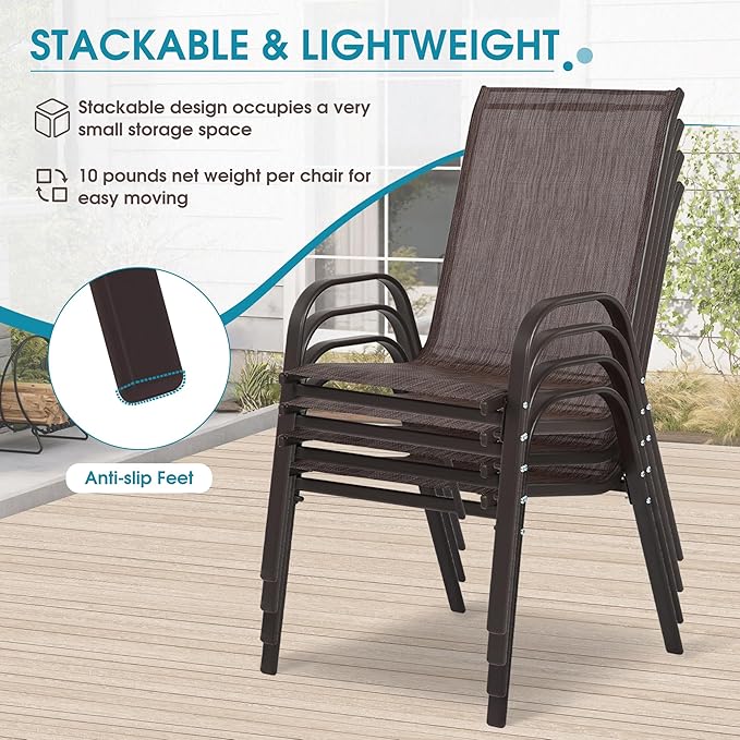 Outdoor Stackable Chairs Set of 4, Stacking Patio Chairs - Image 5