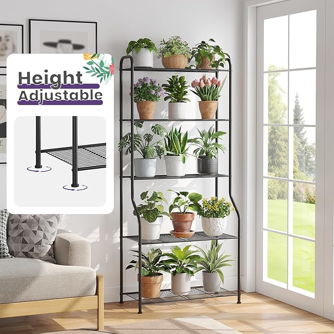5-Tier Corner Plant Stand, Metal Black Flower Pot Rack, Indoor Outdoor Heavy - Image 7