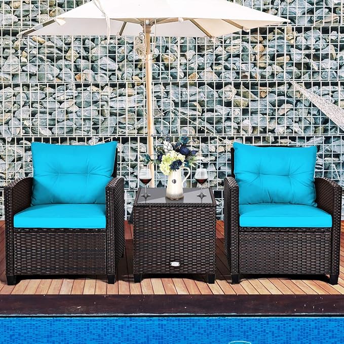 Tangkula 3 Pieces Patio Furniture Set, PE Rattan Wicker 3 Pcs Outdoor Sofa Set - Image 2