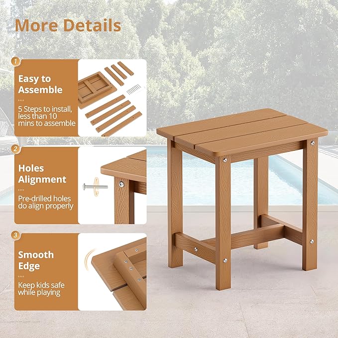 LUE BONA Outdoor Side Table Set of 2, HDPS Small Outdoor Adirondack Side Tables - Image 6