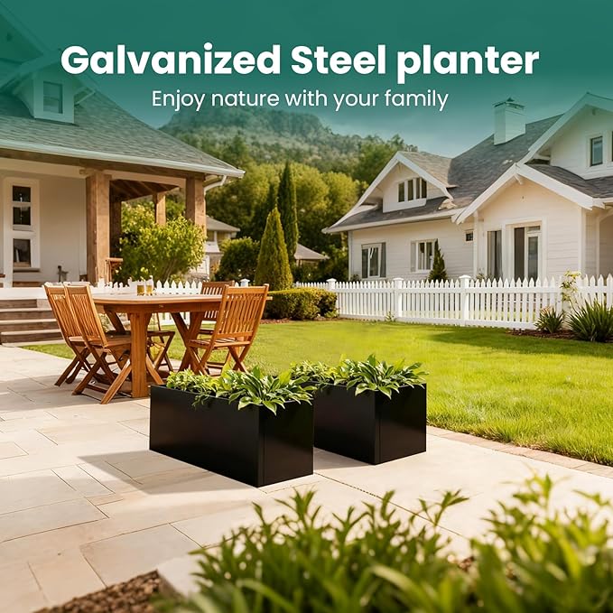 Galvanized Steel Metal Planter 25" L x 11" W x 13" H Rectangular Indoor Black - Image 2