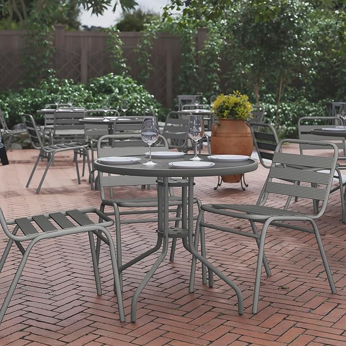 Flash Furniture Bellamy 31.5'' Round Indoor/Outdoor Tempered Glass Metal Frame - Image 2