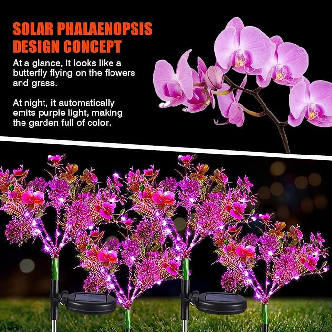 Neporal Solar Garden Lights, 4PK Purple Phalaenopsis Solar Flowers Outdoor - Image 2