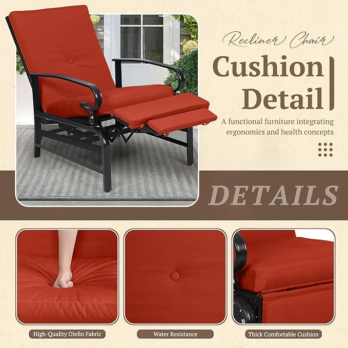 Oakcloud Adjustable Outdoor Lounge Chair Metal Patio Relaxing Recliner Chair - Image 4