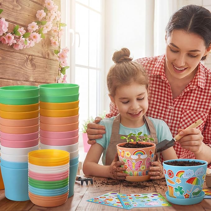 Capoda 48 Sets Garden Flower Pots Crafts Kit DIY Spring Plastic Seedling - Image 7