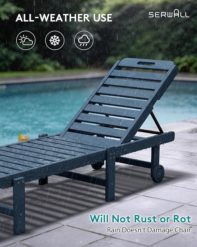 SERWALL Outdoor Chaise Lounge Set of 2, All-Weather HDPE Pool Lounge Chairs - Image 7