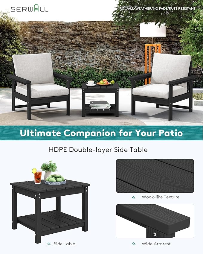 SERWALL HDPE Patio Sofa Set, 3-piece Sectional Outdoor Furniture Set, All - Image 6