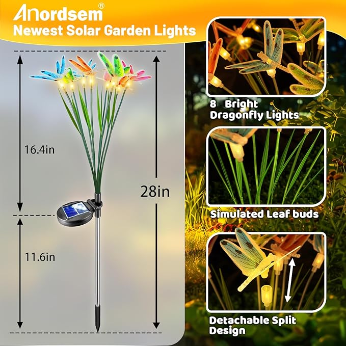 Anordsem Solar Garden Lights Outdoor: 8 Removable Fiber Optic Fabric - Image 3