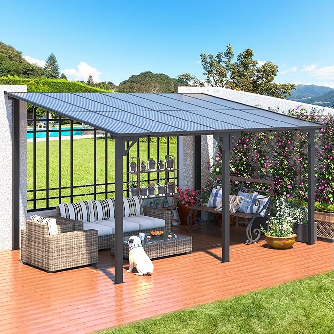 AECOJOY 14' x 10' Gazebo for Patio, Hard Top Lean to Gazebo Pergola by AECOJOY