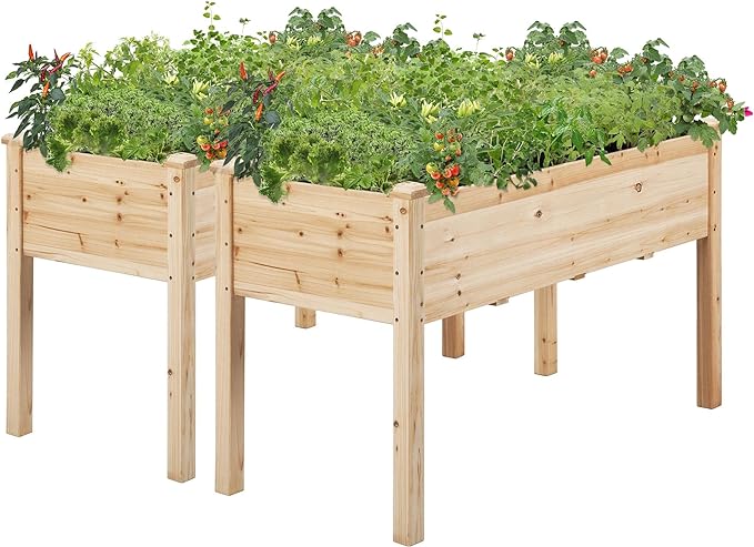 Yaheetech 2pcs Raised Garden Bed 48x24x30in Elevated Wooden Horticulture by Yaheetech