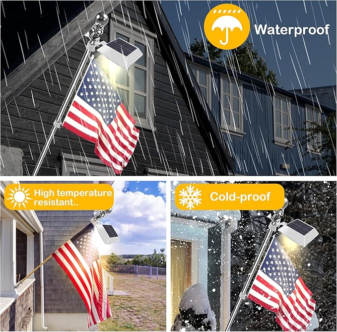 Solar Flag Pole Light, Bright Warm White 3000k Flagpole Light Upgrade Solar - Image 6