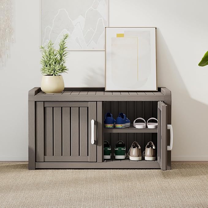 2-Tier Storage Bench, Waterproof UV-Resistant Outdoor Shoe Storage Cabinet - Image 6