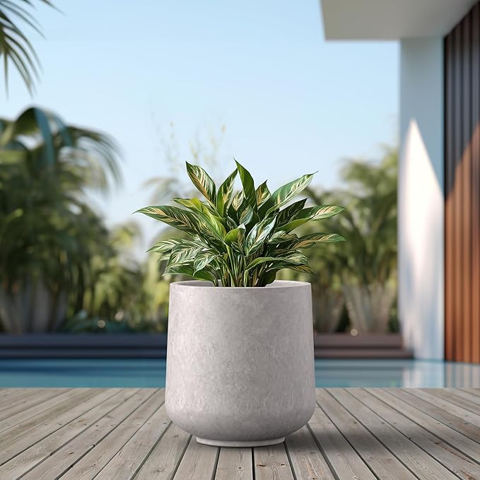 Kante 15.3" Dia Round Concrete Planter, Outdoor Indoor Large Plant Pots - Image 3
