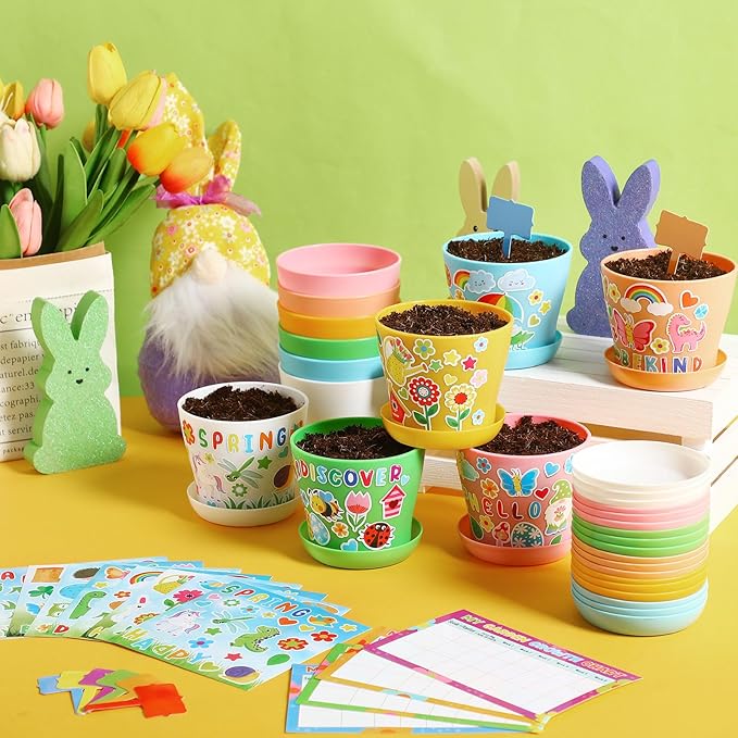 Capoda 48 Sets Garden Flower Pots Crafts Kit DIY Spring Plastic Seedling - Image 4