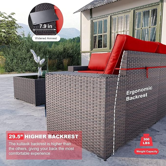 Kullavik 12 Pieces Outdoor Patio Furniture Set PE Wicker Rattan Sectional Sofa - Image 2