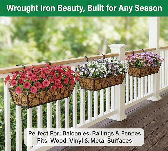 Y&M 30 Inch Window Deck with Coco Liner, Fence Metal Hanging Flower Planter - Image 8
