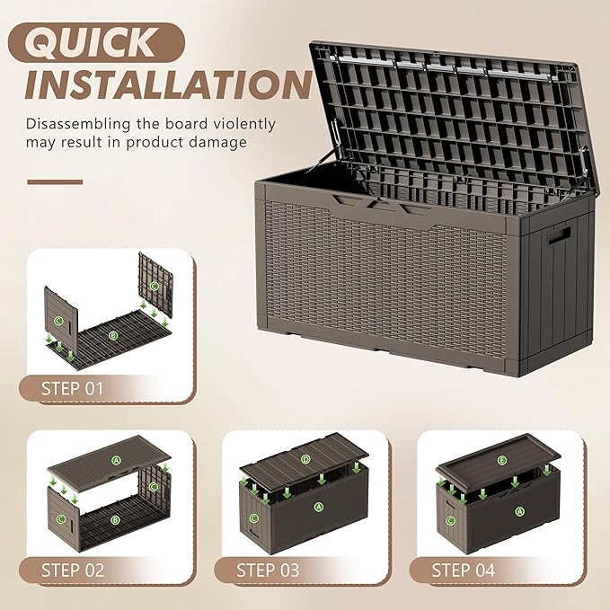 Devoko 100 Gallon Deck Box, Waterproof Resin Outdoor Storage Box - Image 4