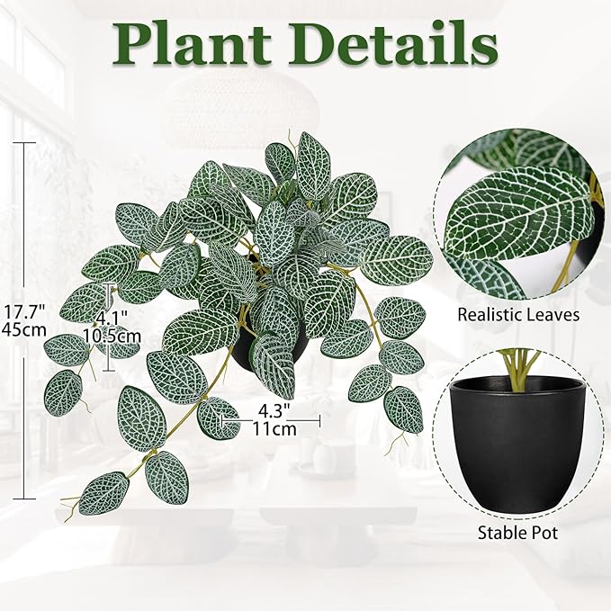 17.7" Artificial Plants Indoor Home Decor, Fake Potted Silk Plants - Image 2
